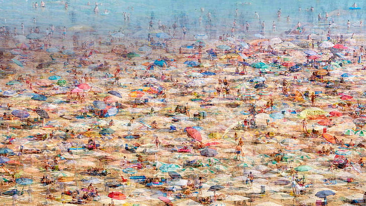 beach, Italy, Lignano Sabbiadoro, composite photo, HD wallpaper