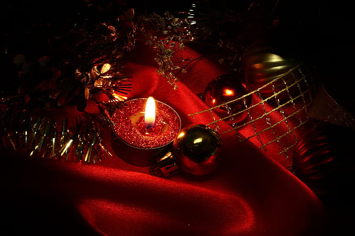 Christmas Candles, new year, ball, decorations, lovely, holidays, HD wallpaper