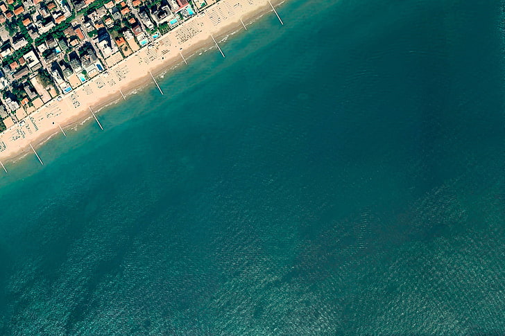 aerial photo of sea and urban city, Android, Google, Wallpaper, HD wallpaper