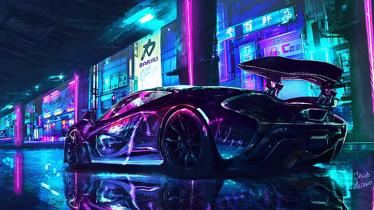 Super Car, Mclaren Mp4, neon, reflection HD wallpaper