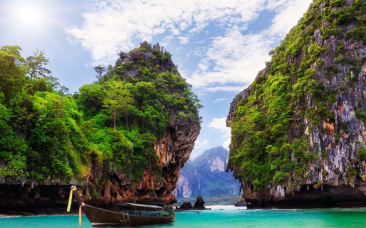 Krabi Thailand, rock formation, sea, landscape, HD wallpaper