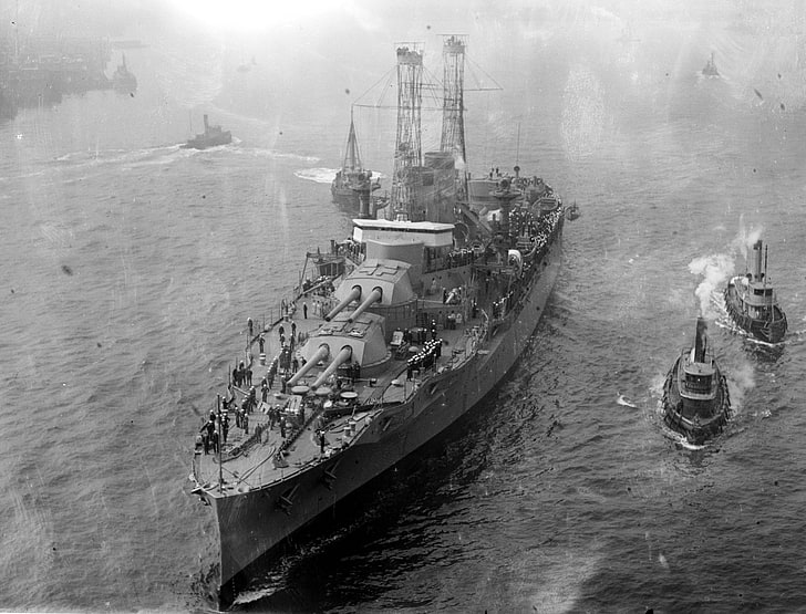 grayscale photo of ship, warship, military, bb new yok class, HD wallpaper
