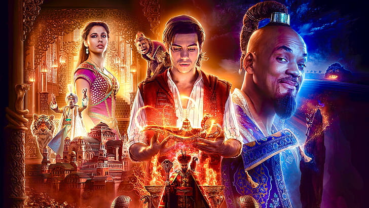 Movie, Aladdin (2019), Mena Massoud, Naomi Scott, Will Smith, HD wallpaper