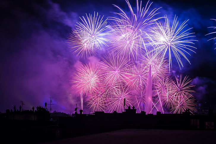 fireworks display, salute, night, beautiful, celebration, exploding, HD wallpaper