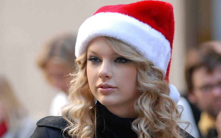 Taylor Swift in christmas cap, celebrity, celebrities, girls, HD wallpaper