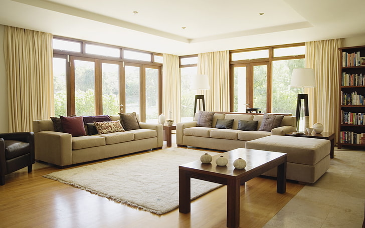 brown fabric sofa set, design, table, room, carpet, furniture, HD wallpaper