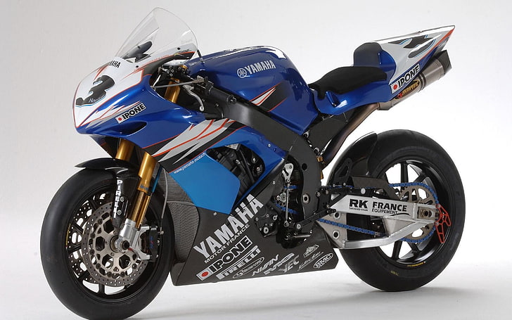 blue and gray Yamaha sports bike, Yamaha YZF, transportation, HD wallpaper