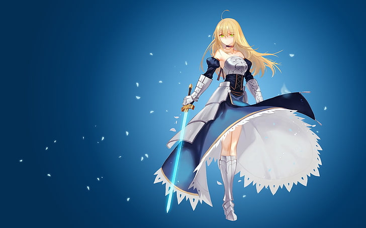 anime, anime girls, Fate/Stay Night, Saber, blue, young adult, HD wallpaper