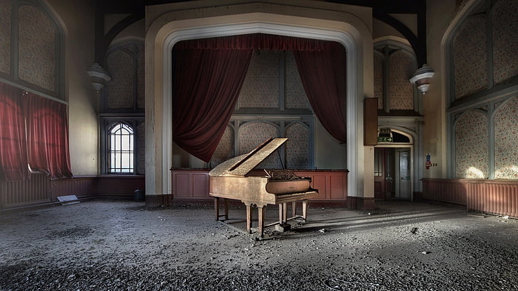 old, architecture, room, piano, musical equipment, indoors