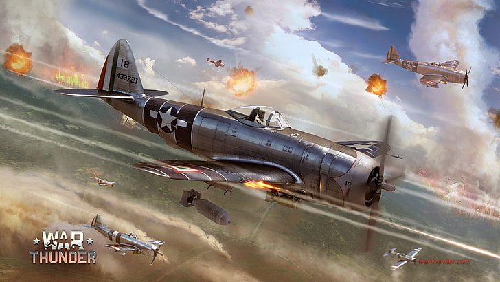 War Thunder wallpaper, the sky, fire, fighter, bomber, Art, American, HD wallpaper