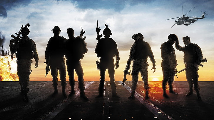 act of valor, sky, silhouette, group of people, cloud - sky, HD wallpaper