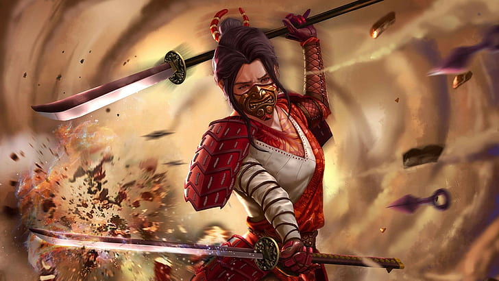 woman with two swords illustration, samurai, clothing, adult