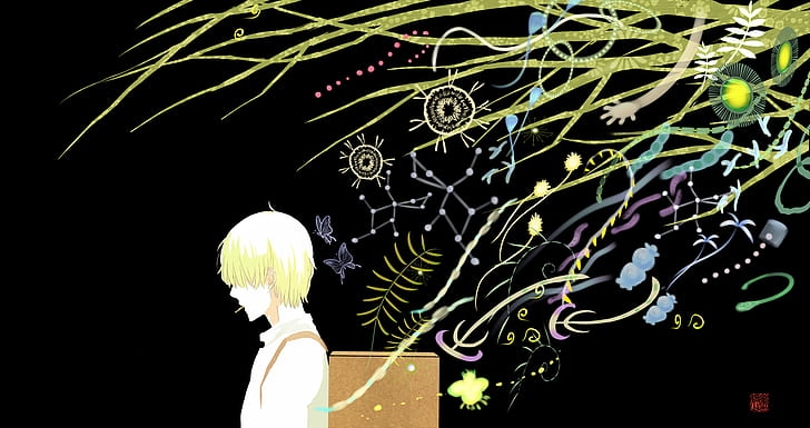 anime, Mushishi, Ginko (Mushishi), simple background, light hair, HD wallpaper