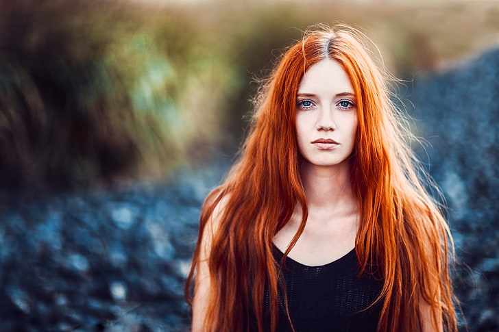 selective focus photography of woman standing, women, model, redhead