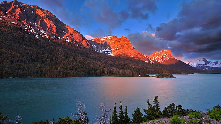 morning, united states, montana, glacier, evening, cloud, water, HD wallpaper