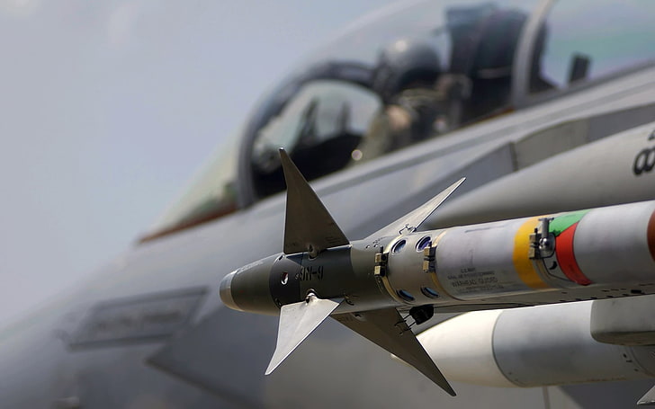 grey fighter jet plane, aircraft, jets, AIM-9 Sidewinder, F-15 Strike Eagle
