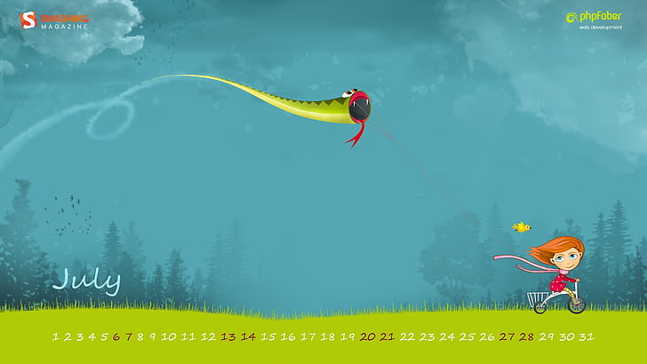 kite-July 2013 calendar desktop wallpapers, green kite illustration