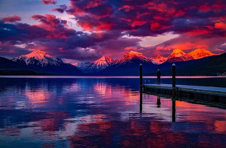 Lake McDonald, Montana, gray lake dock, Nature, Lakes, Beautiful
