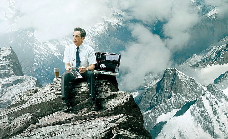 Ben Stiller, the secret life of walter mitty, mountain, laptop