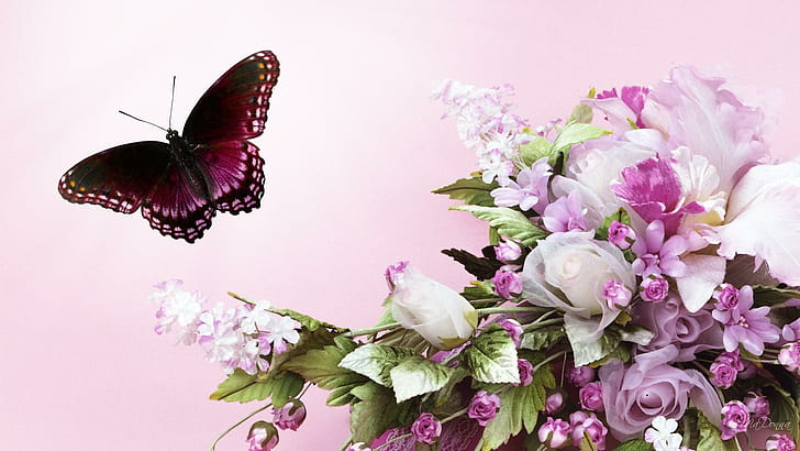 Summer Enchantment, firefox persona, white, butterfly, pink, flowers