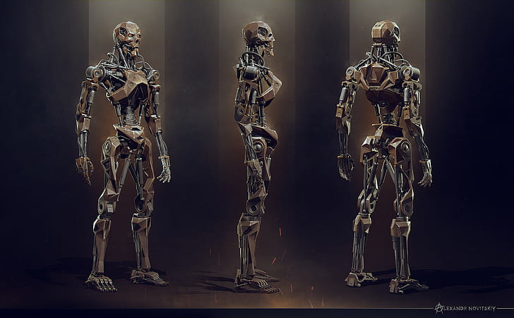 Alexandr Novitskiy, 3D, render, Terminator, machine, endoskeleton, HD wallpaper