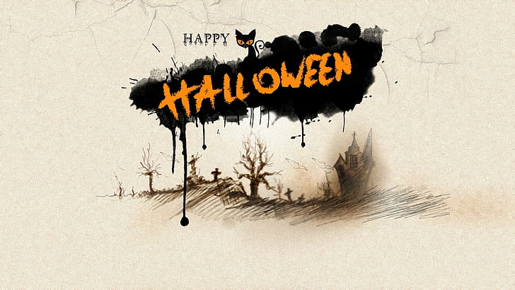 Happy Halloween Day, happy halloween poster, shadow cat, HD wallpaper