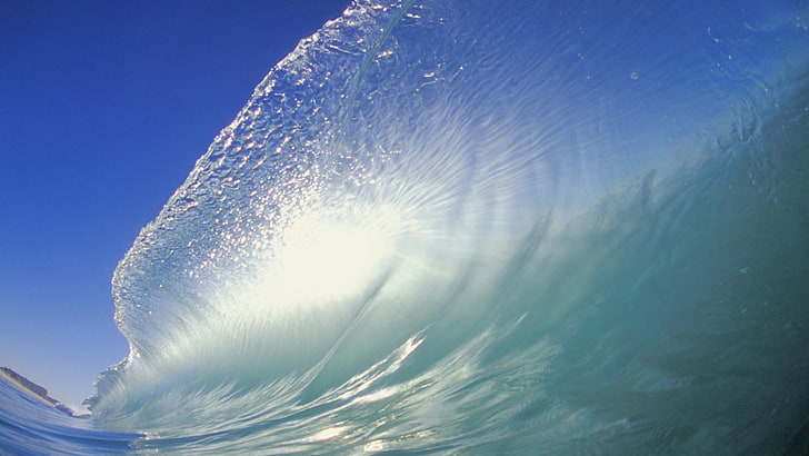 water wave wallpaper, sea, transparent, splashes, blue, nature