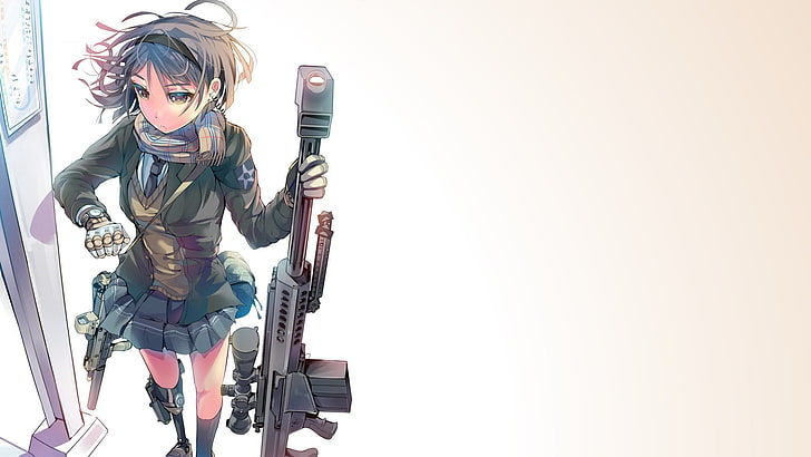 anime girls, Daito, original characters, school uniform, weapon, HD wallpaper