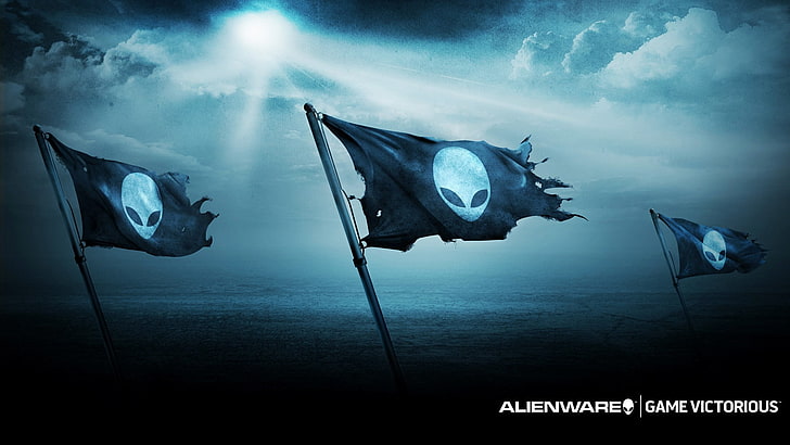 Alienware, computer, PC gaming, flag, blue, sky, no people