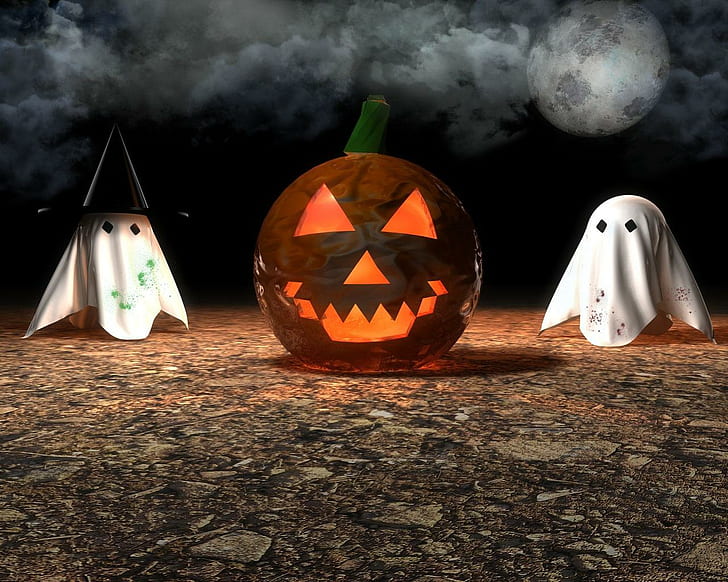 halloween, pumpkin, jacks lantern, attribute, phantoms, orange and green jack o lantern decor, HD wallpaper