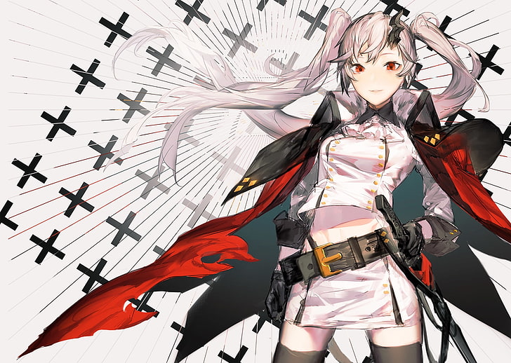 HD wallpaper: anime girl, military uniform, white hair, twintails, coat,  three quarter length | Wallpaper Flare