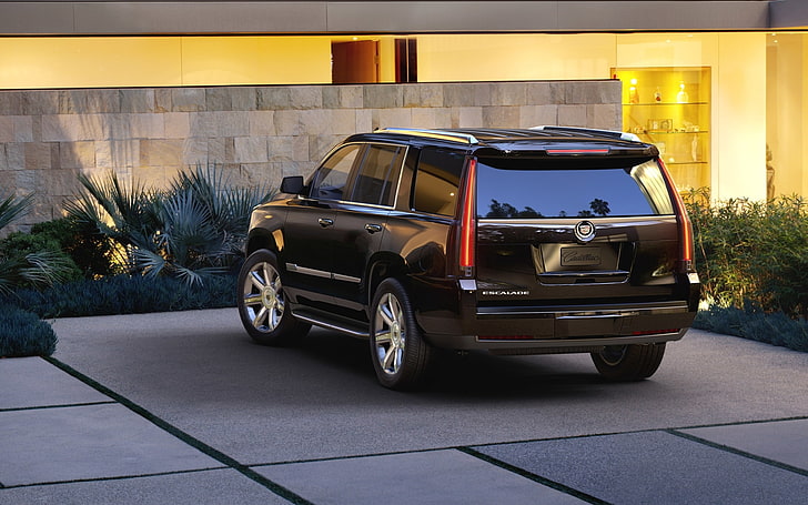 background, black, jeep, SUV, rear view, Cadillac Escalade, HD wallpaper