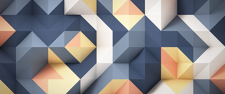 blue and white 3D wallpaper, abstract, low poly, triangle shape