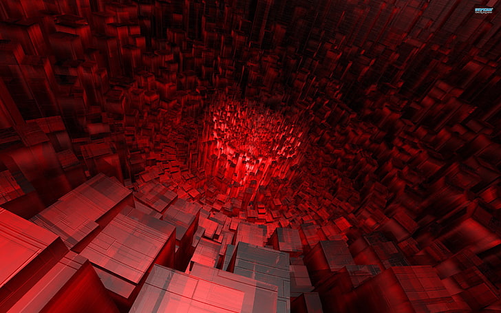 digital cube wallpaper, CGI, abstract, red, architecture, illuminated