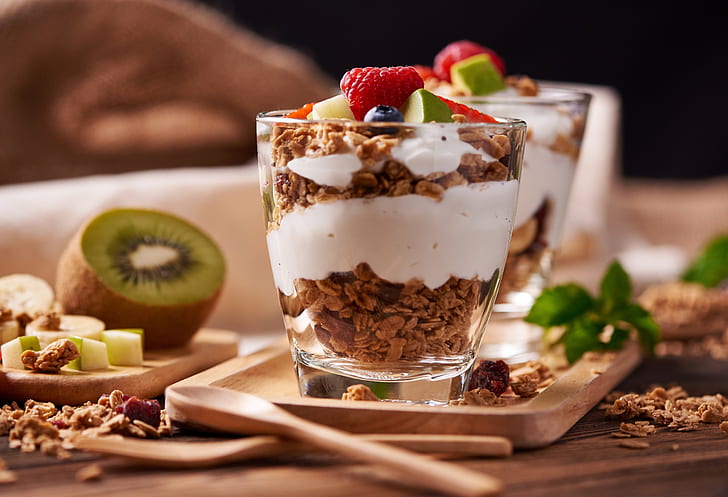food, fruit, yogurt, kiwi (fruit), HD wallpaper
