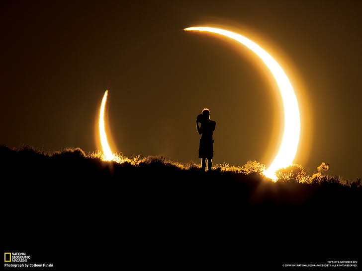 silhouette, men, National Geographic, eclipse, Moon, Sun, landscape, HD wallpaper