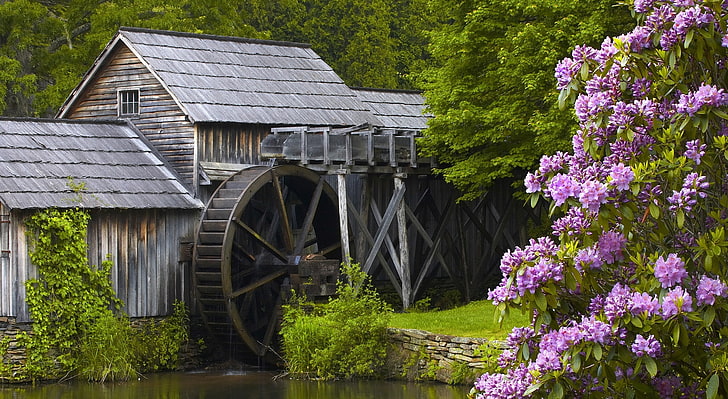 Blue Ridge Parkway, Virginia, black and gray watermill, United States