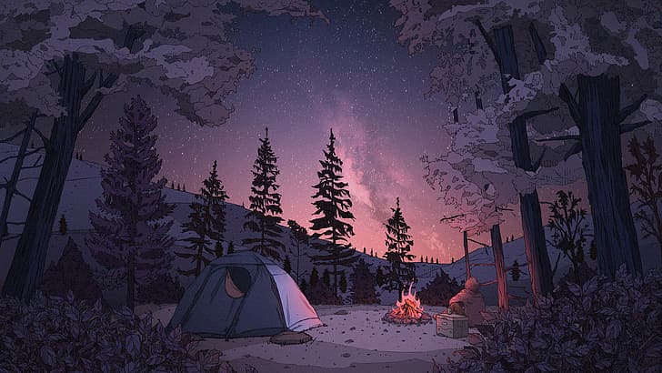 Chillhop Music, camp, campfire, forest, HD wallpaper