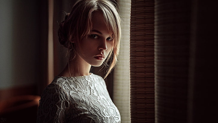 women's gray top, Georgy Chernyadyev, Anastasia Scheglova, model, HD wallpaper