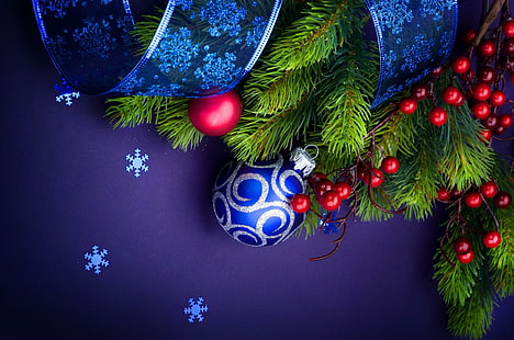 HD wallpaper: blue and grey bauble, needles, thread, christmas decorations  | Wallpaper Flare