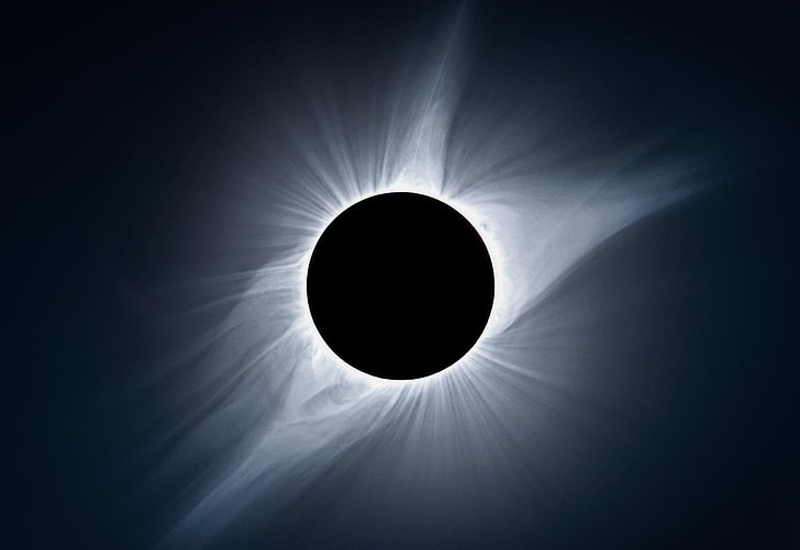 Eclipse wallpaper, space, Moon, sun rays, shape, black color