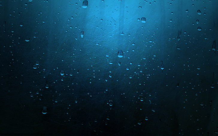 blue liquid wallpaper, rain, water on glass, water drops, digital art