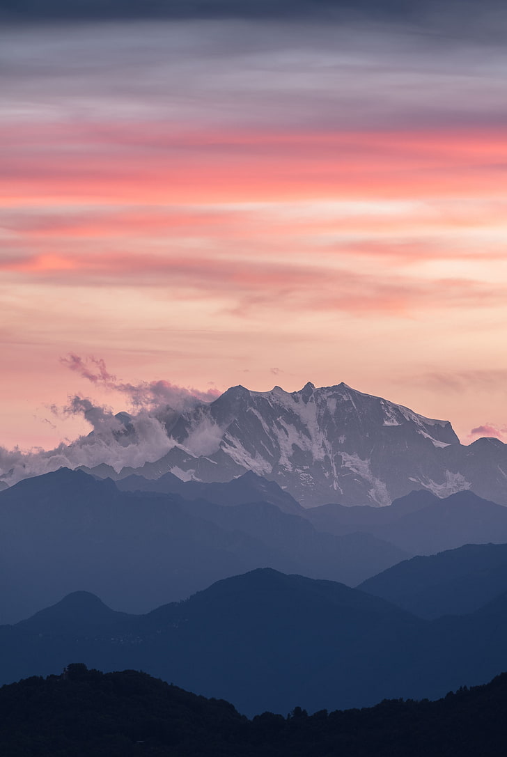 mountains, summit, clouds, fog, monte rosa, zermatt, switzerland, HD wallpaper