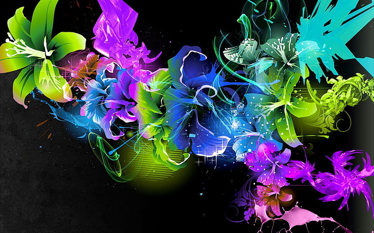 abstract flowers vector black background colors 1920x1200  Nature Flowers HD Art
