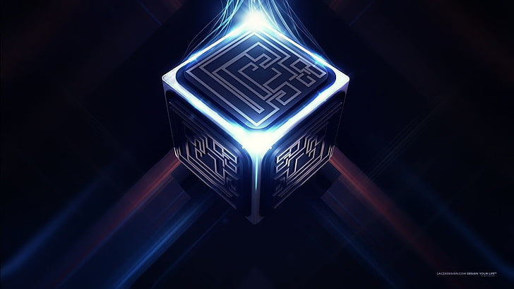 illustration of cube, futuristic, artwork, Lacza, glowing, digital art