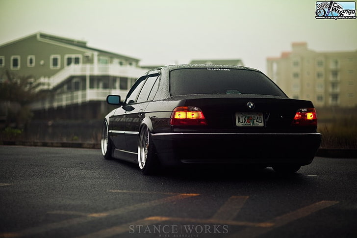 car, bmw E38, Stance, tuning, lowered, German cars, house, Stanceworks, HD wallpaper