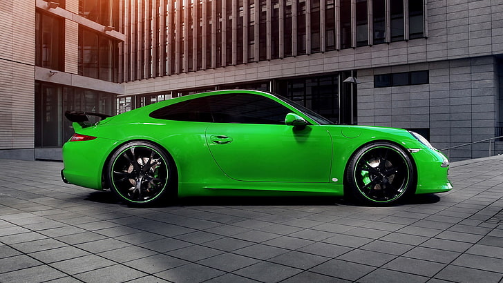 green 3-door hatchback, car, Porsche, Porsche Carrera 4S, Porsche 911, HD wallpaper