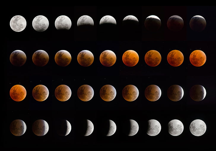 the moon, Eclipse, phase, Lunar Eclipse, in a row, no people