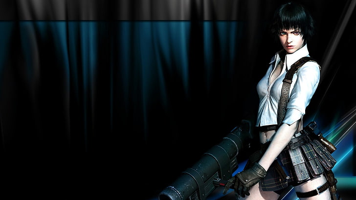 black haired girl anime character, Devil May Cry, Lady (Devil May Cry), HD wallpaper