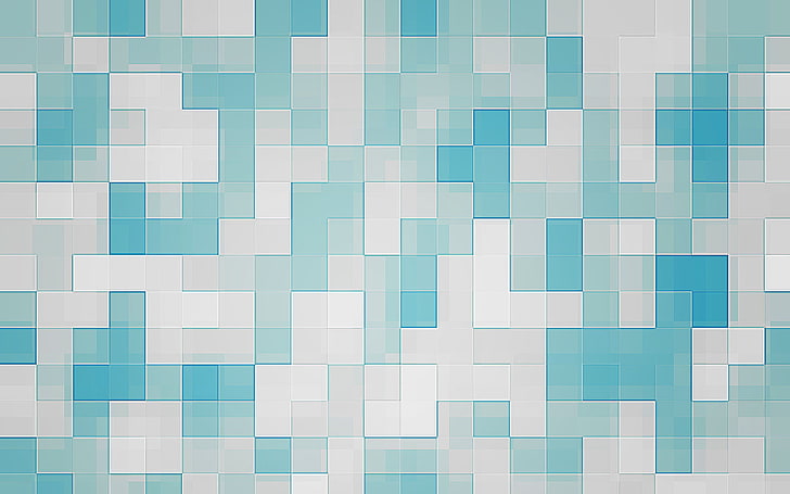 teal and white blocks wallpaper, abstract, square, digital art, HD wallpaper